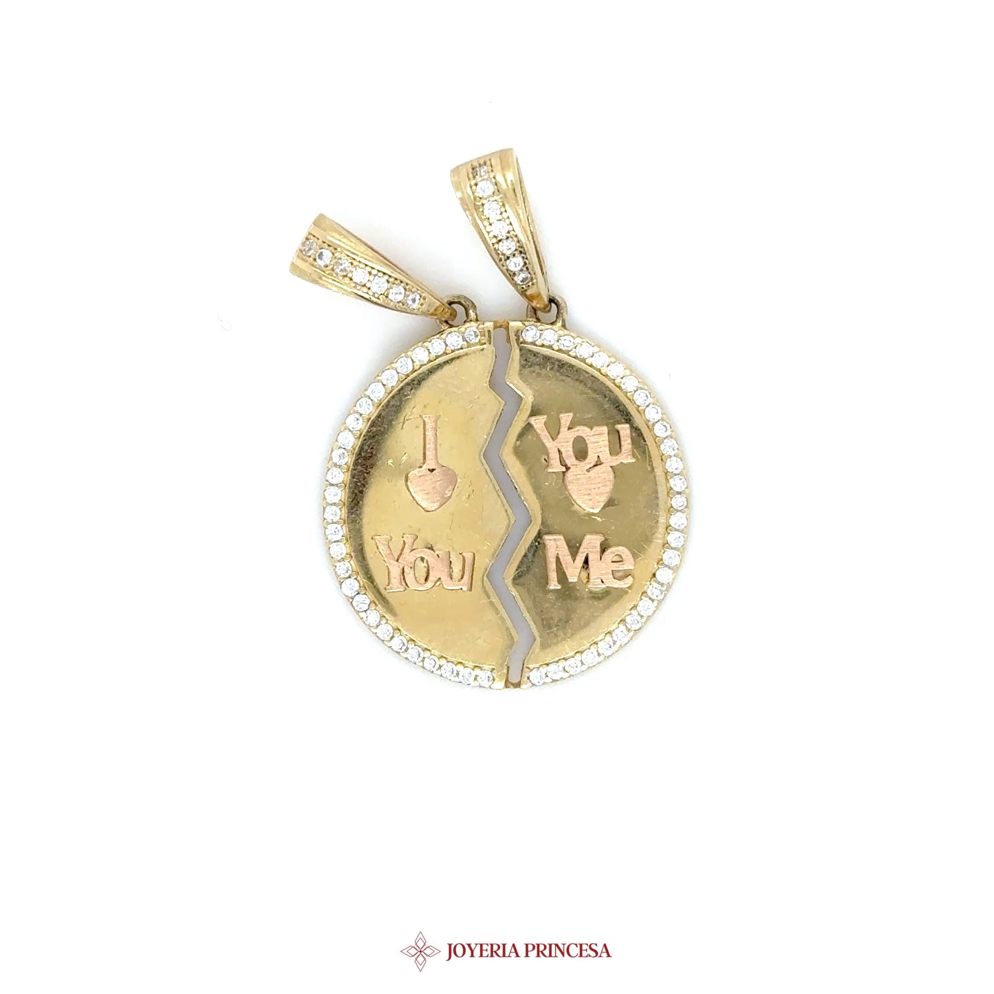 14K Love You Me Pendant with Heart Motif and CZ Accents