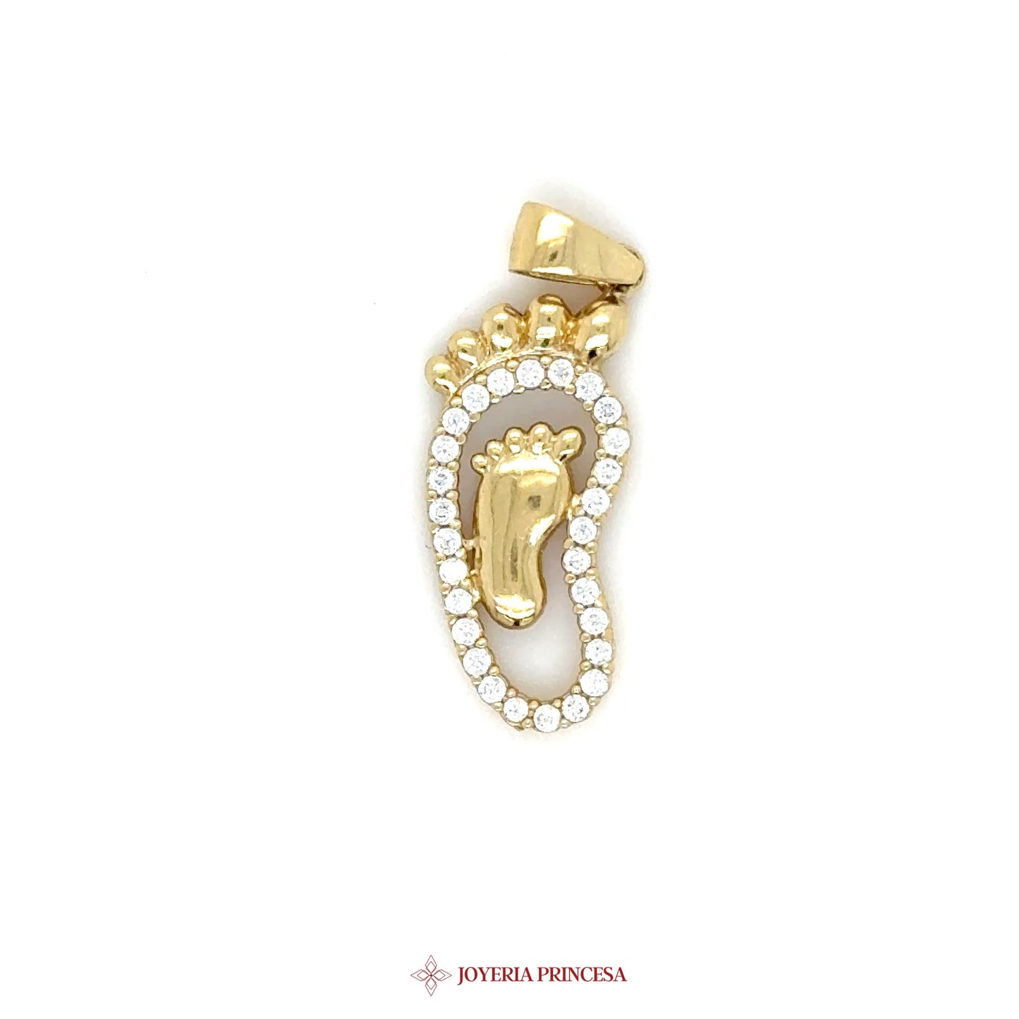 14K Gold Baby Footprint Pendant with CZ Stones