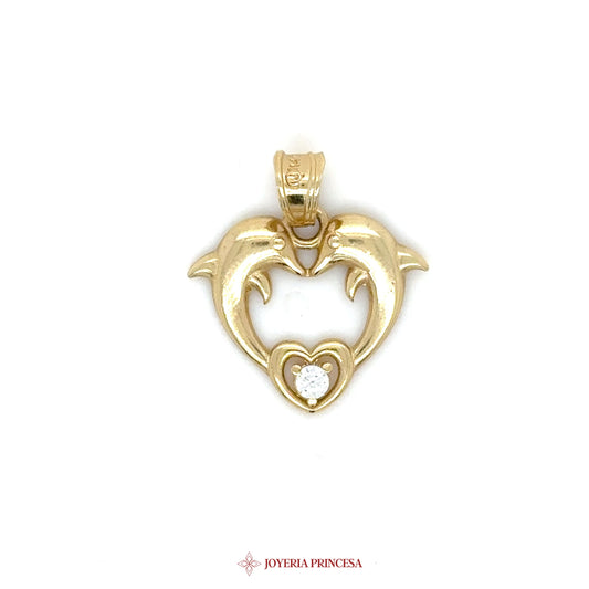 14K Dolphin Heart Pendant with CZ