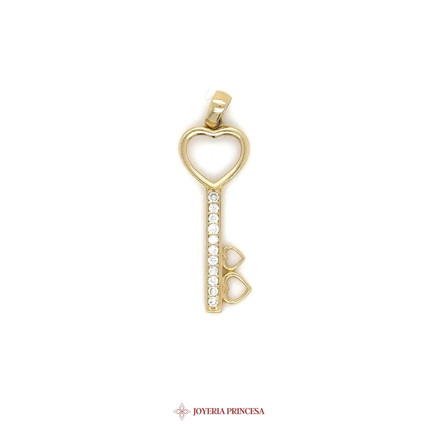 14K Heart Key Pendant with CZ Stones