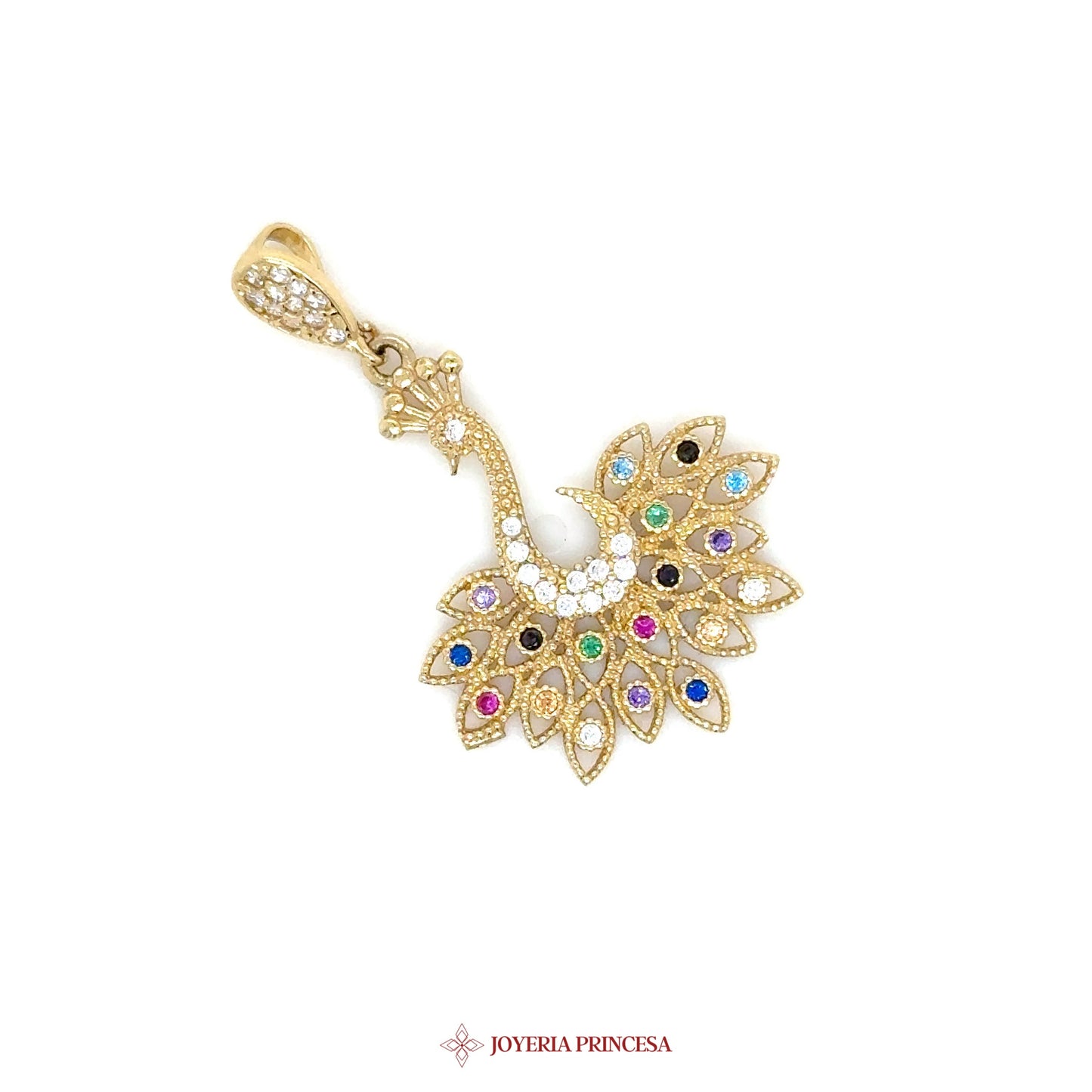 14K Peacock Pendant with Multi-Color Stones