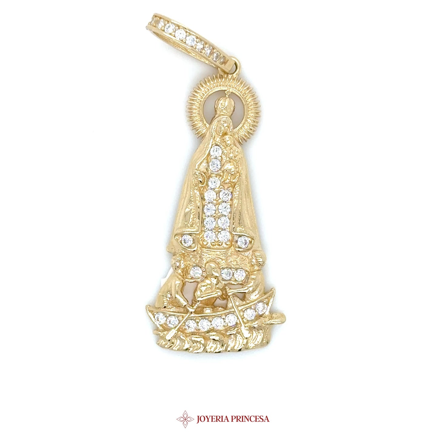 14K Virgen de Guadalupe Pendant with Simulated Stones