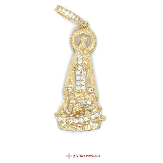 14K Virgen de Guadalupe Pendant with Simulated Stones