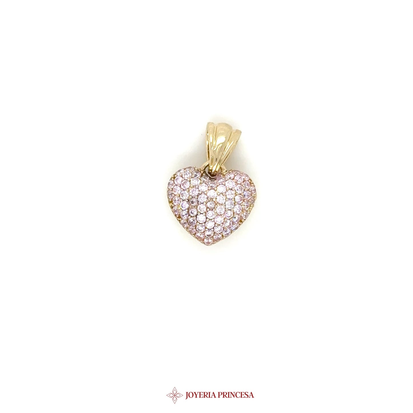 14K Heart Pendant with Pink CZ Stones