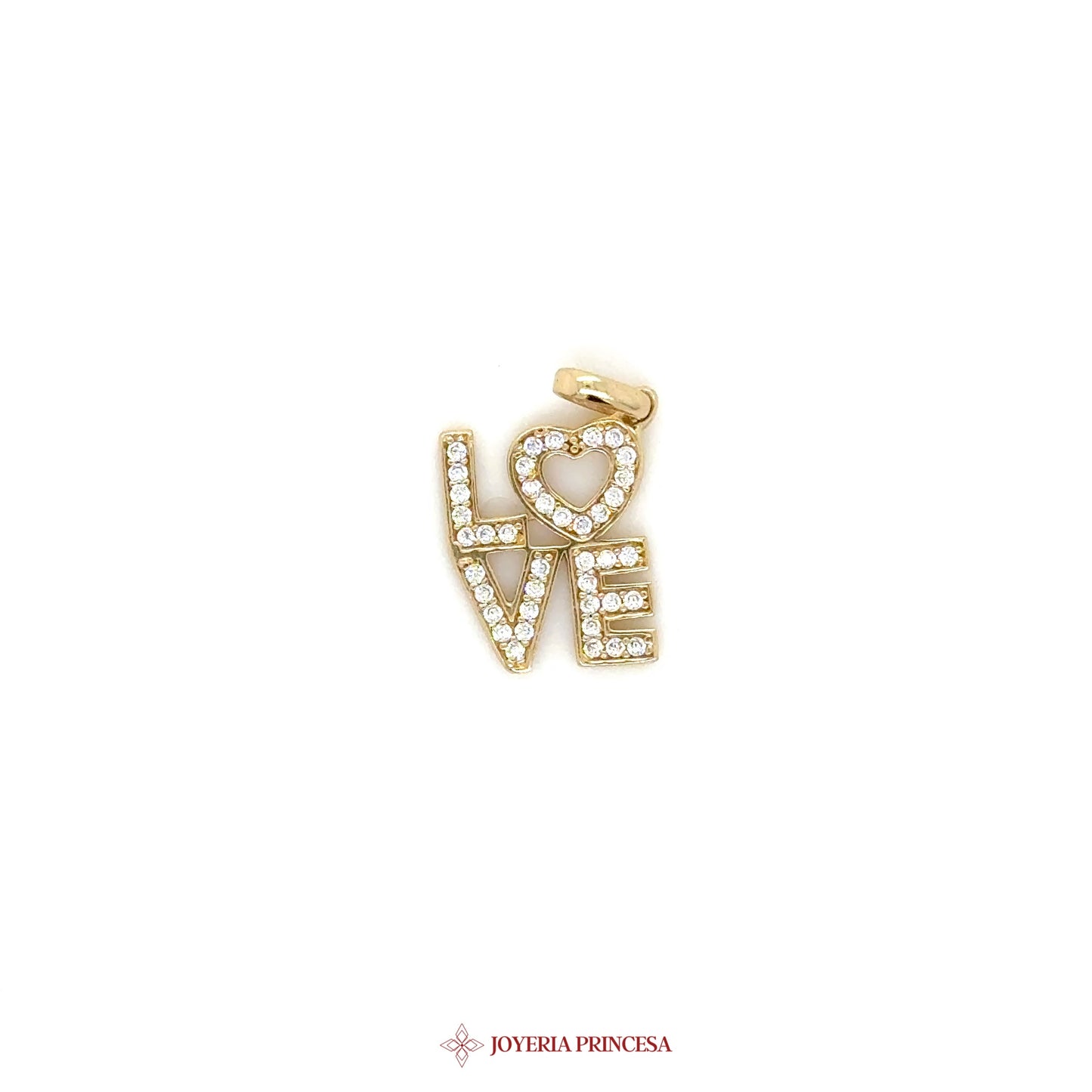 14K Gold Love Pendant with Heart and CZ Stones