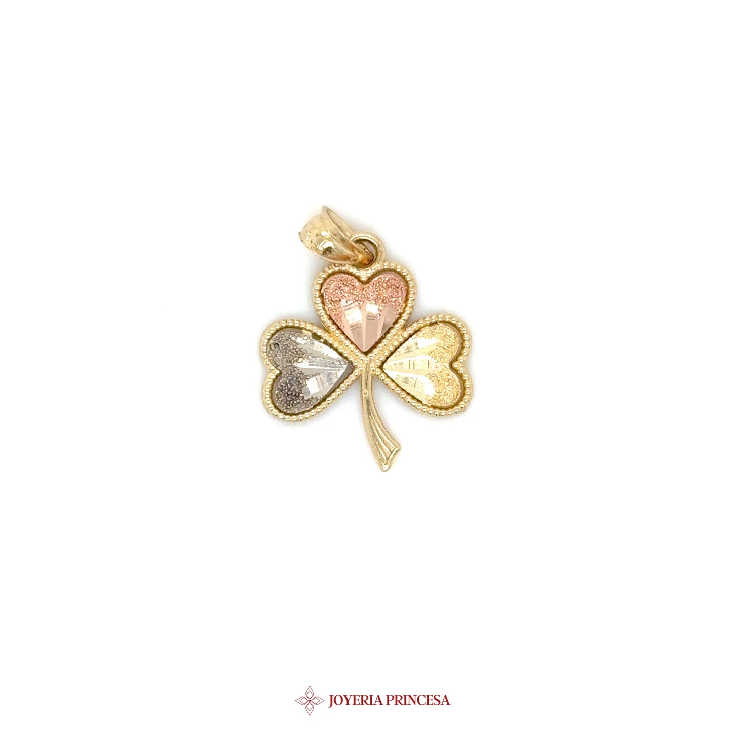 14K Heart Motif Clover Pendant with Tri-Color Stones