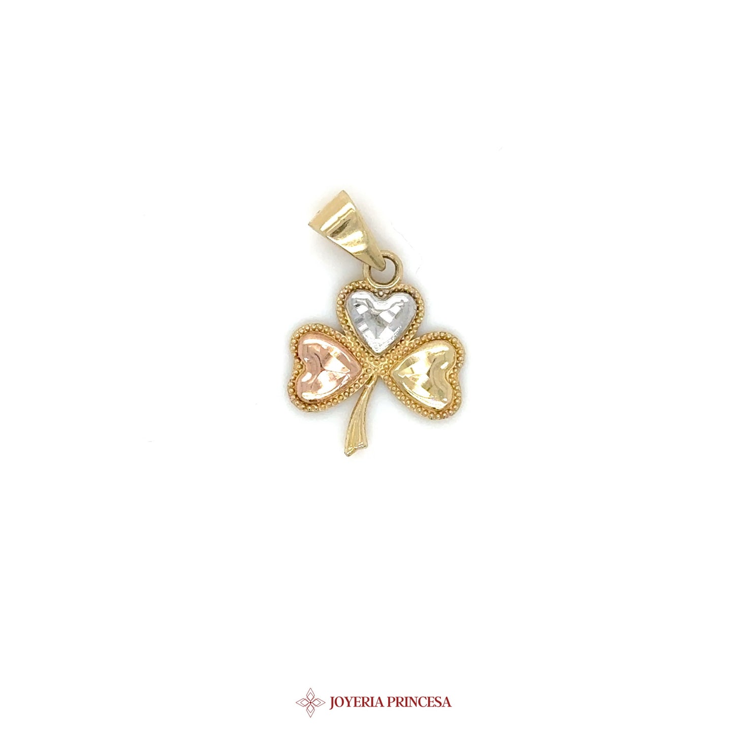 14K Heart Motif Clover Pendant with Three Colored Stones