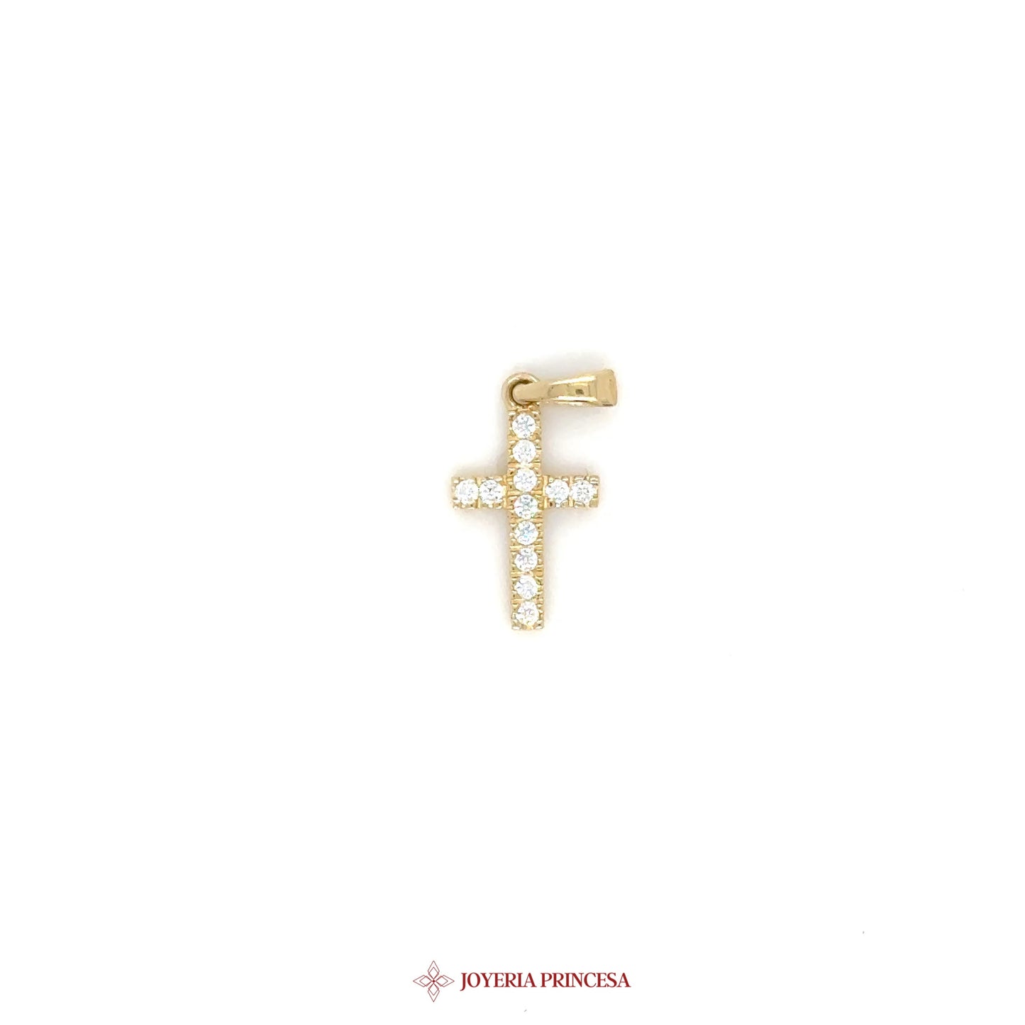 14K Gold Cross Pendant with Simulated Diamonds