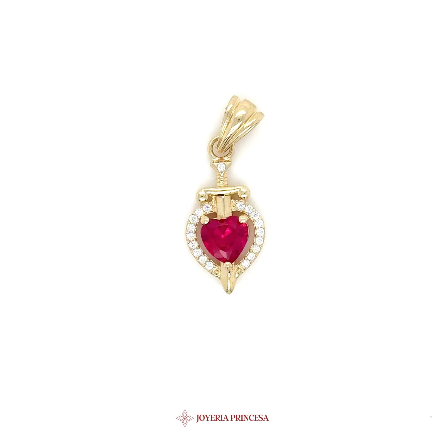 14K Gold Heart Pendant with Ruby and CZ Accents