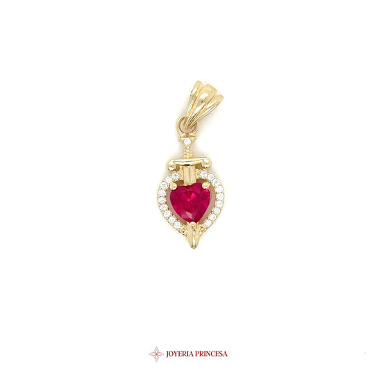 14K Gold Heart Pendant with Ruby and CZ Accents