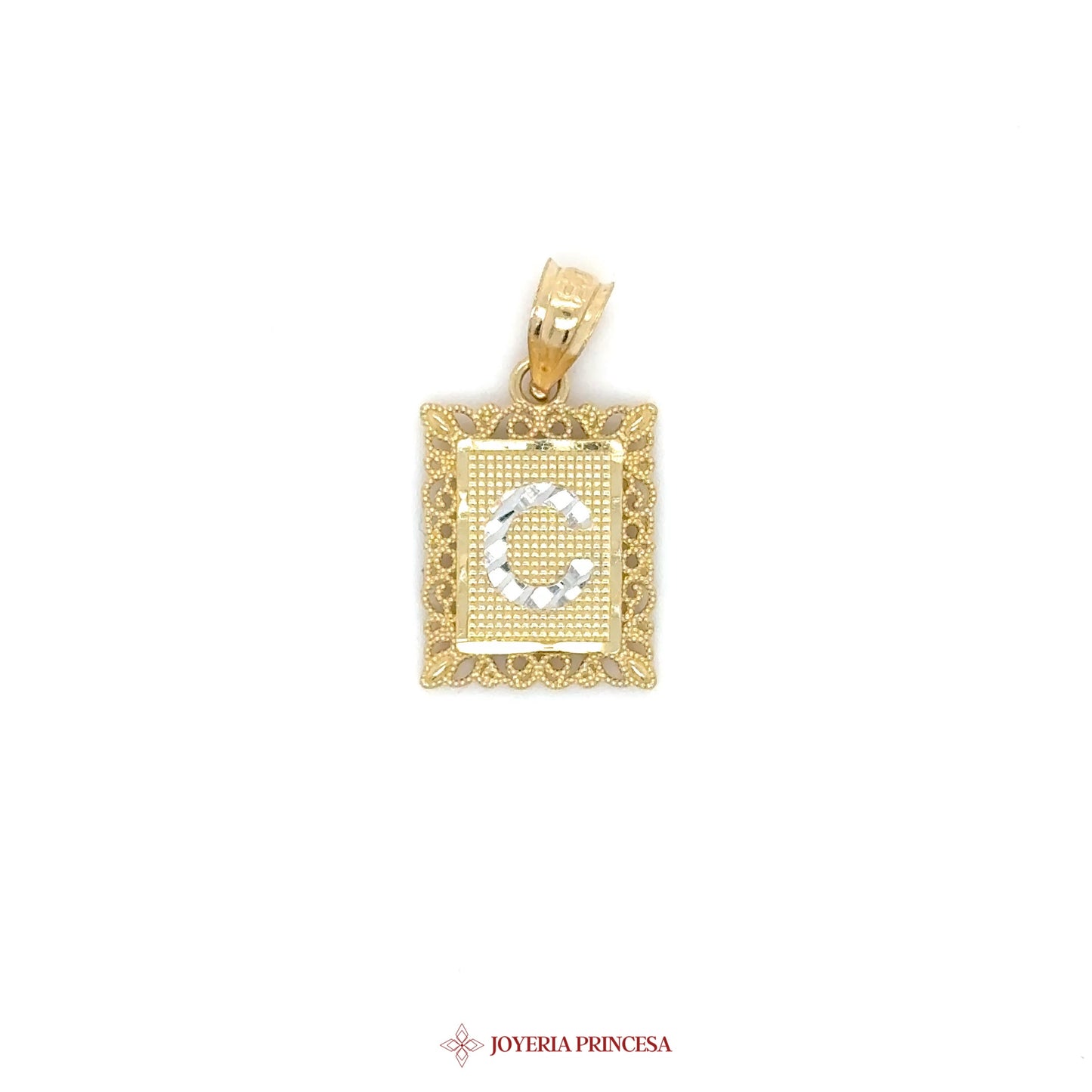 14K Gold Framed Initial C Pendant