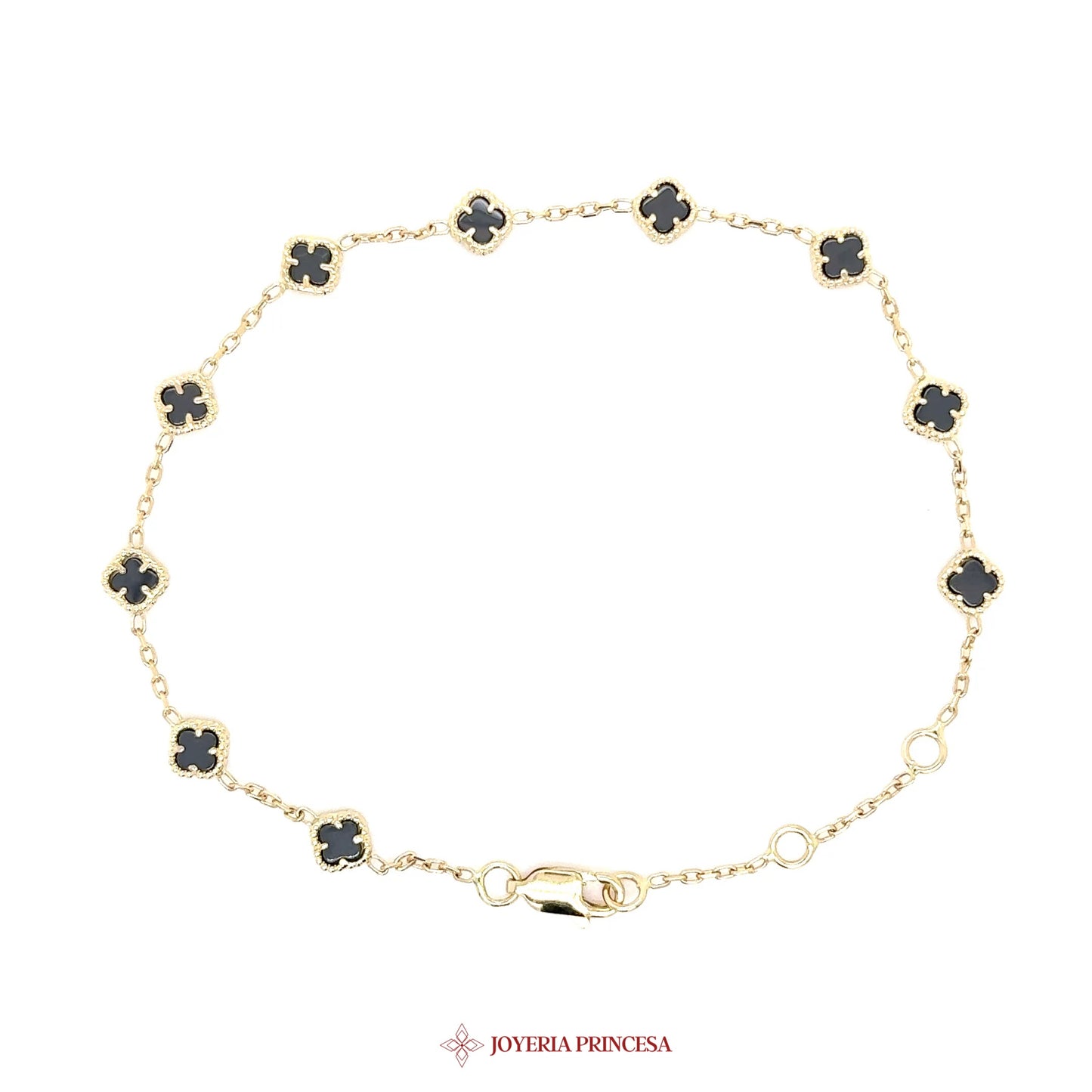 14K Gold Bracelet with Black Enamel Clover Motif