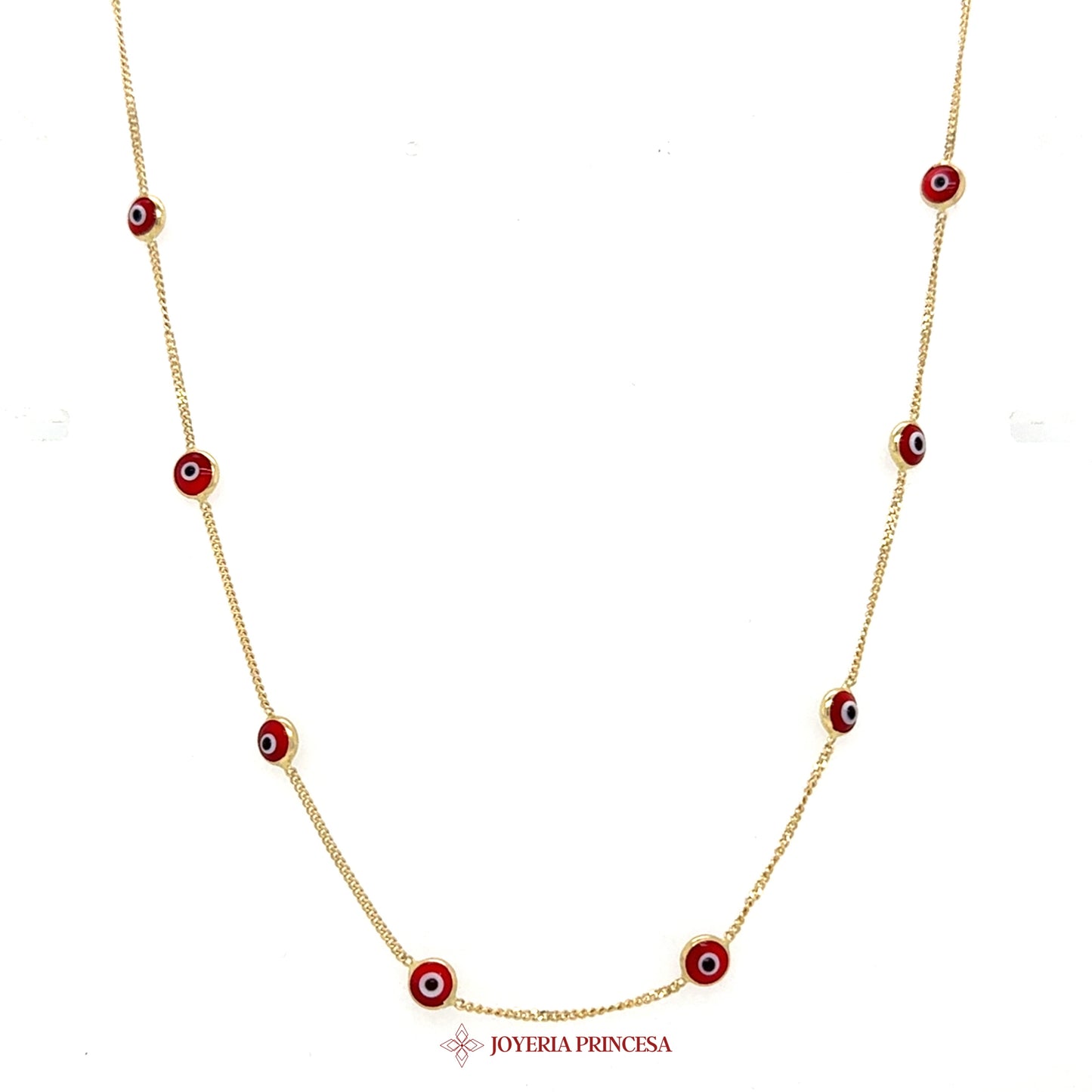 14K Gold Evil Eye Necklace with Red and Black Motifs