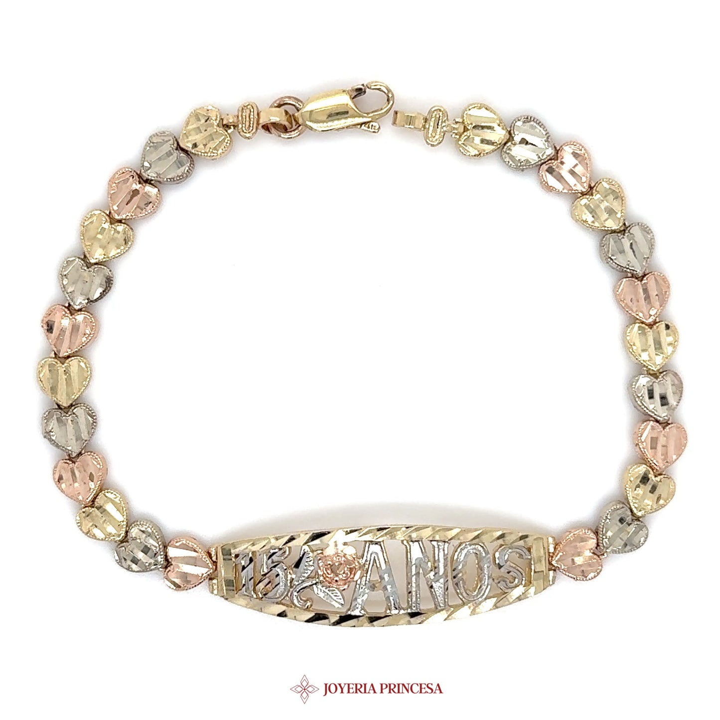 14K Heart Motif Quinceañera Bracelet with Nameplate