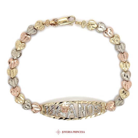 14K Heart Motif Quinceañera Bracelet with Nameplate