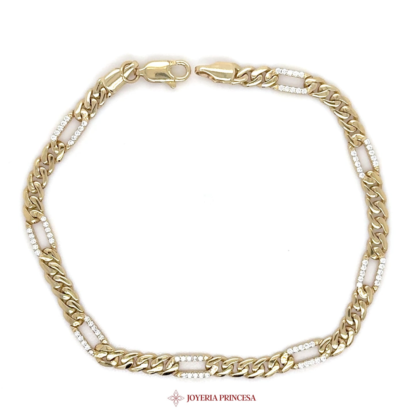 14K Gold Link Bracelet with CZ Accents