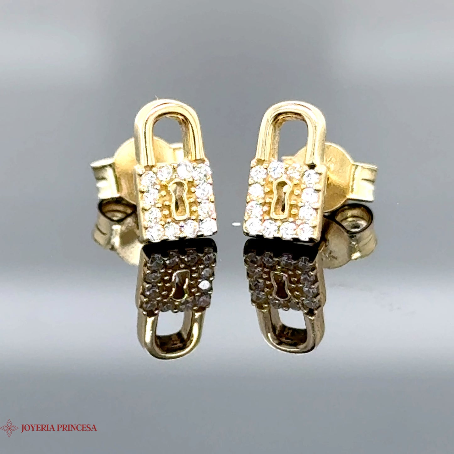 Lock & Sparkle 14K Gold Stud Earrings