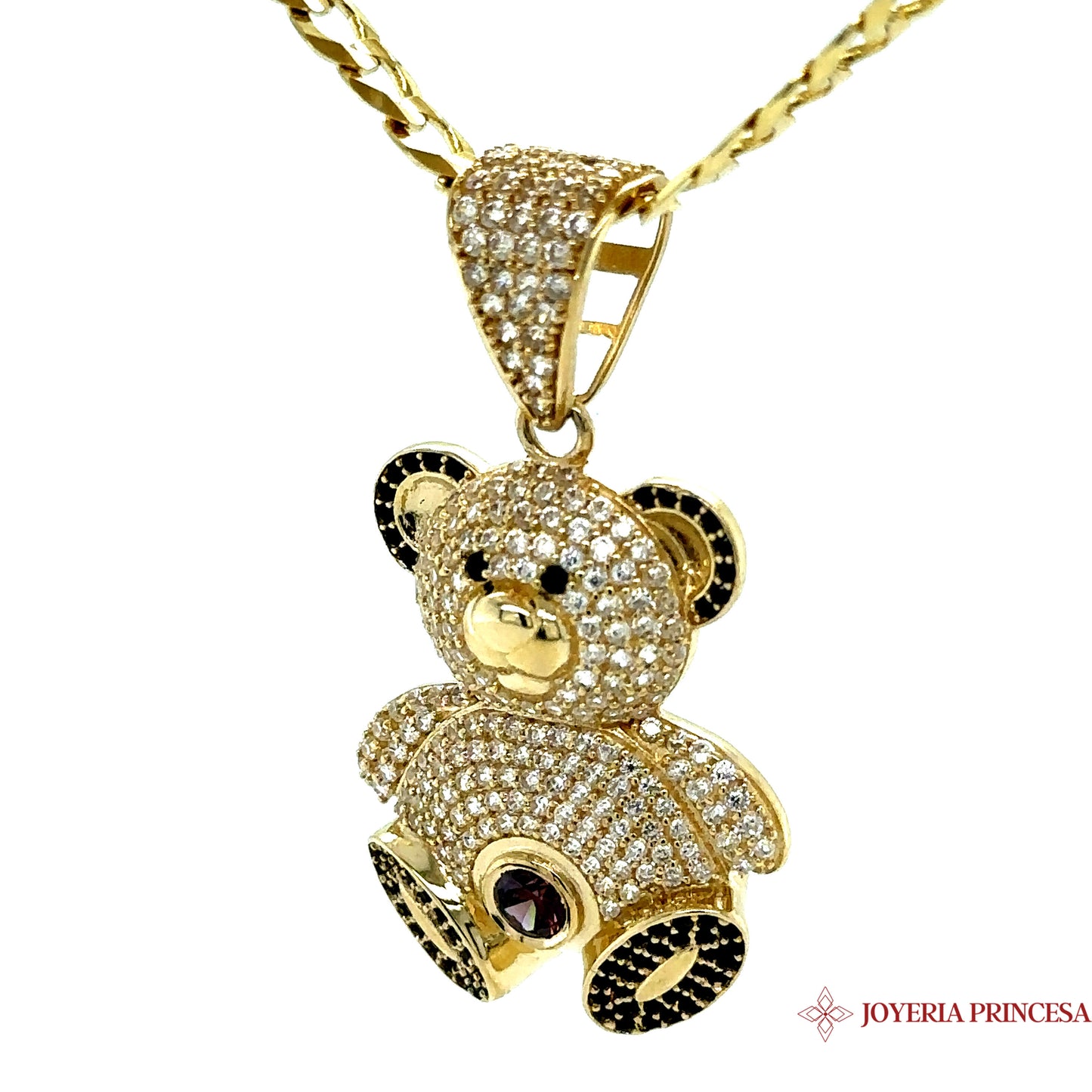 10K Teddy Bear Pendant Covered in Zirconias