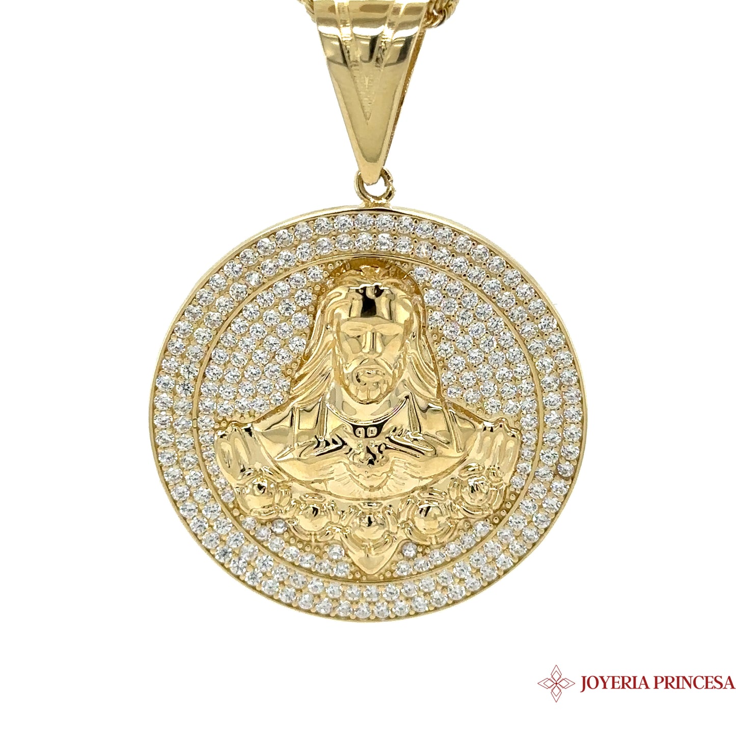 14K Jesus Christ Pendant Covered in Zirconias