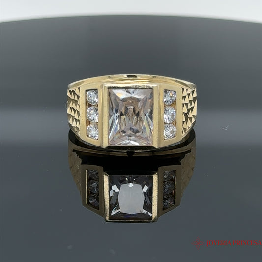 14K Men's Diamond Cut Squared Zirconia Ring