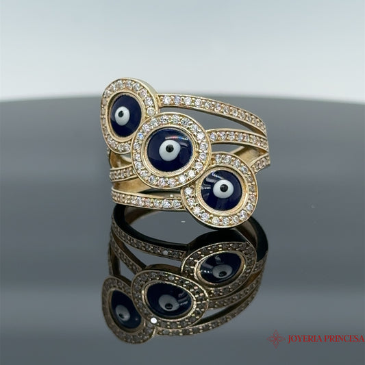 14K Triple Evil Eye Ring