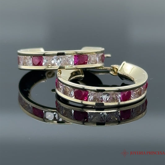 14K Hoop Earrings w/ Pink Zirconias