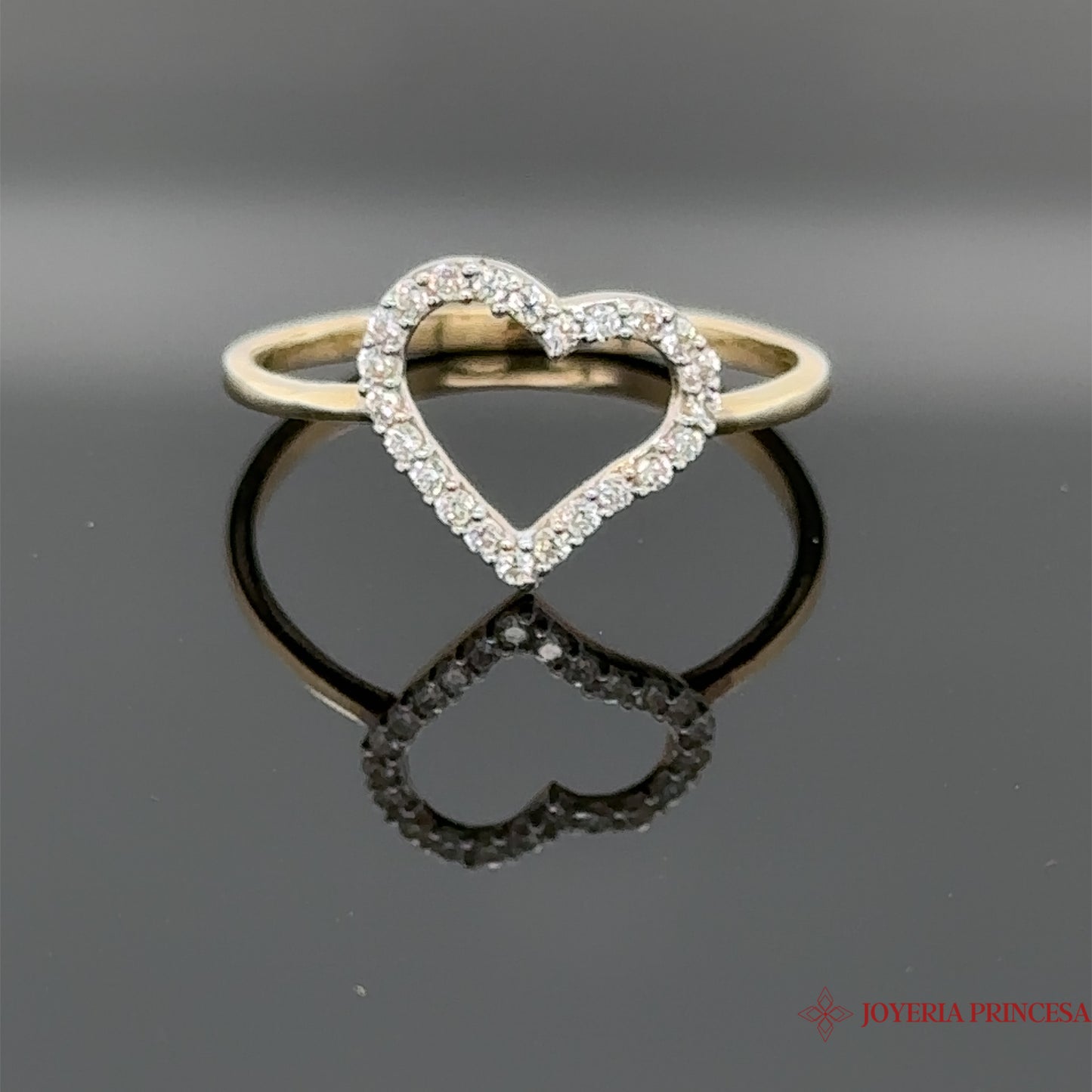 14K Simplistic Heart Ring Outlined in Zirconias