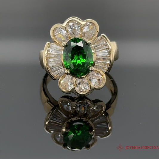 14K Esmeralda Birthstone Flower Gold Ring