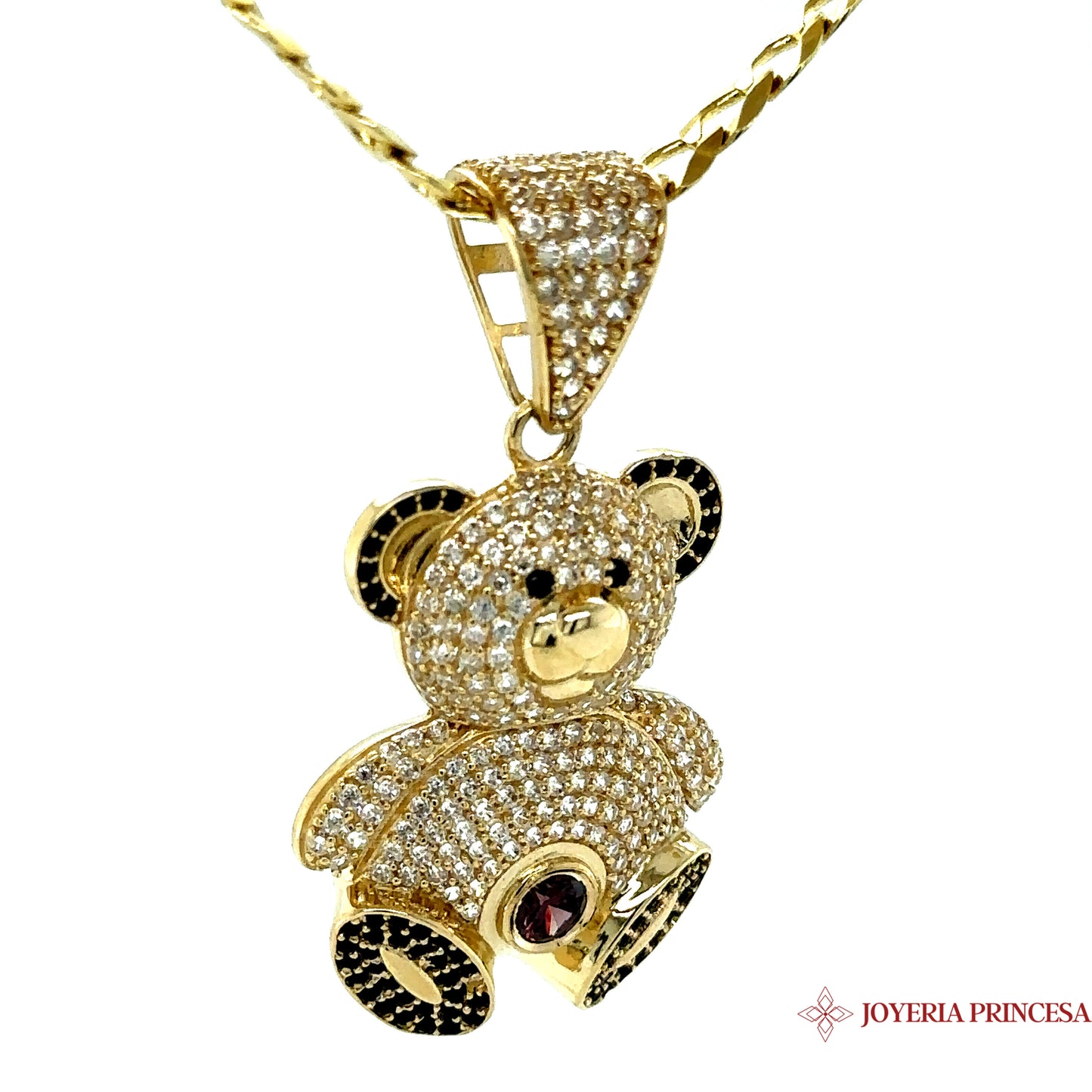 10K Teddy Bear Pendant Covered in Zirconias