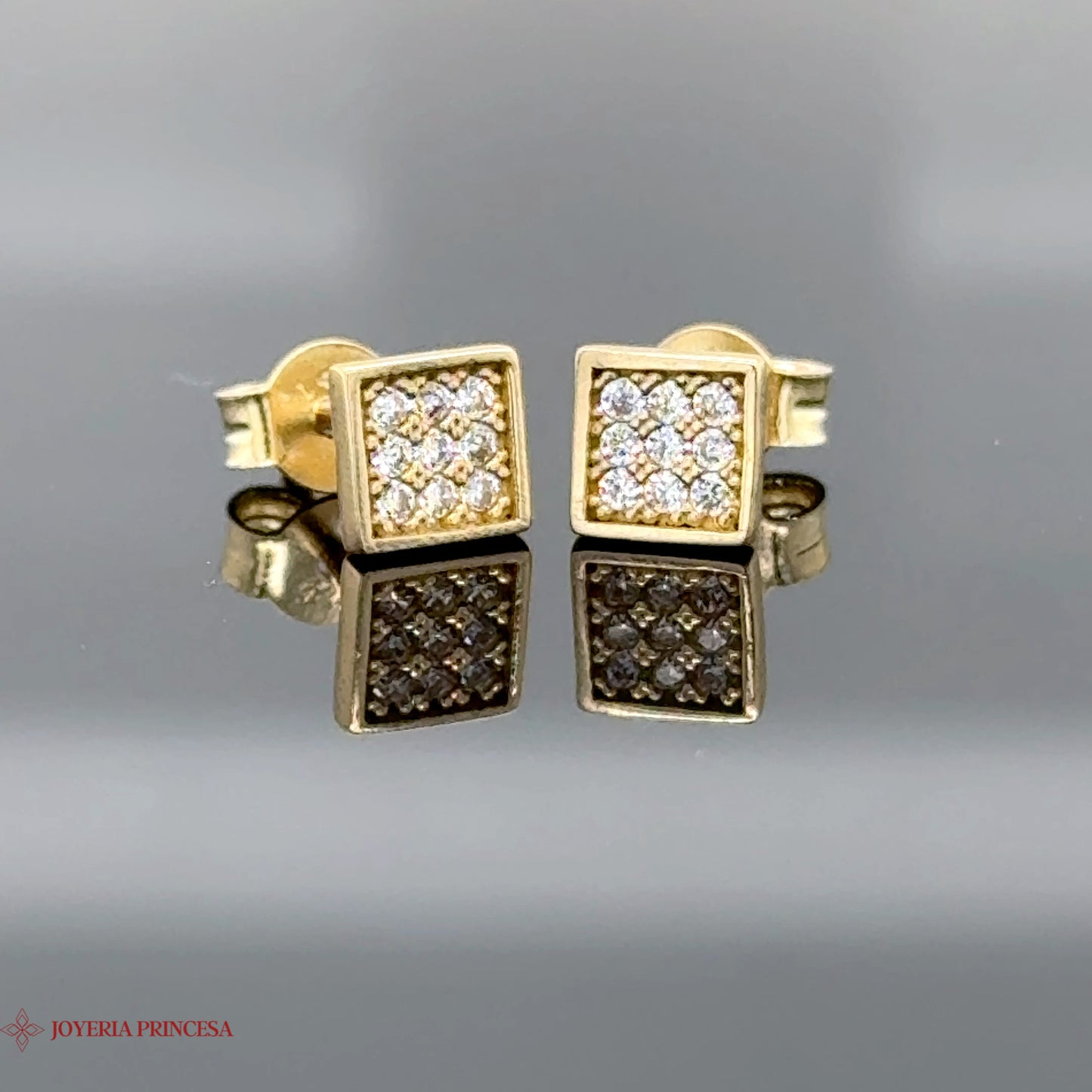 Contrasting Elegance 14K Gold Square Stud Earrings