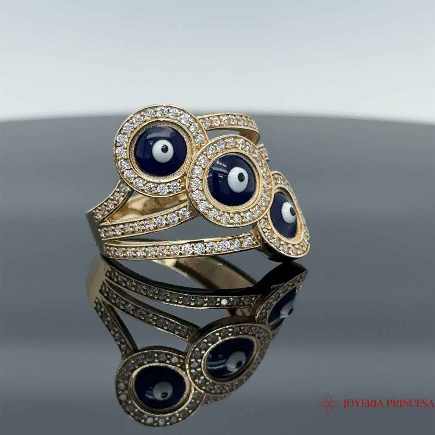 14K Triple Evil Eye Ring