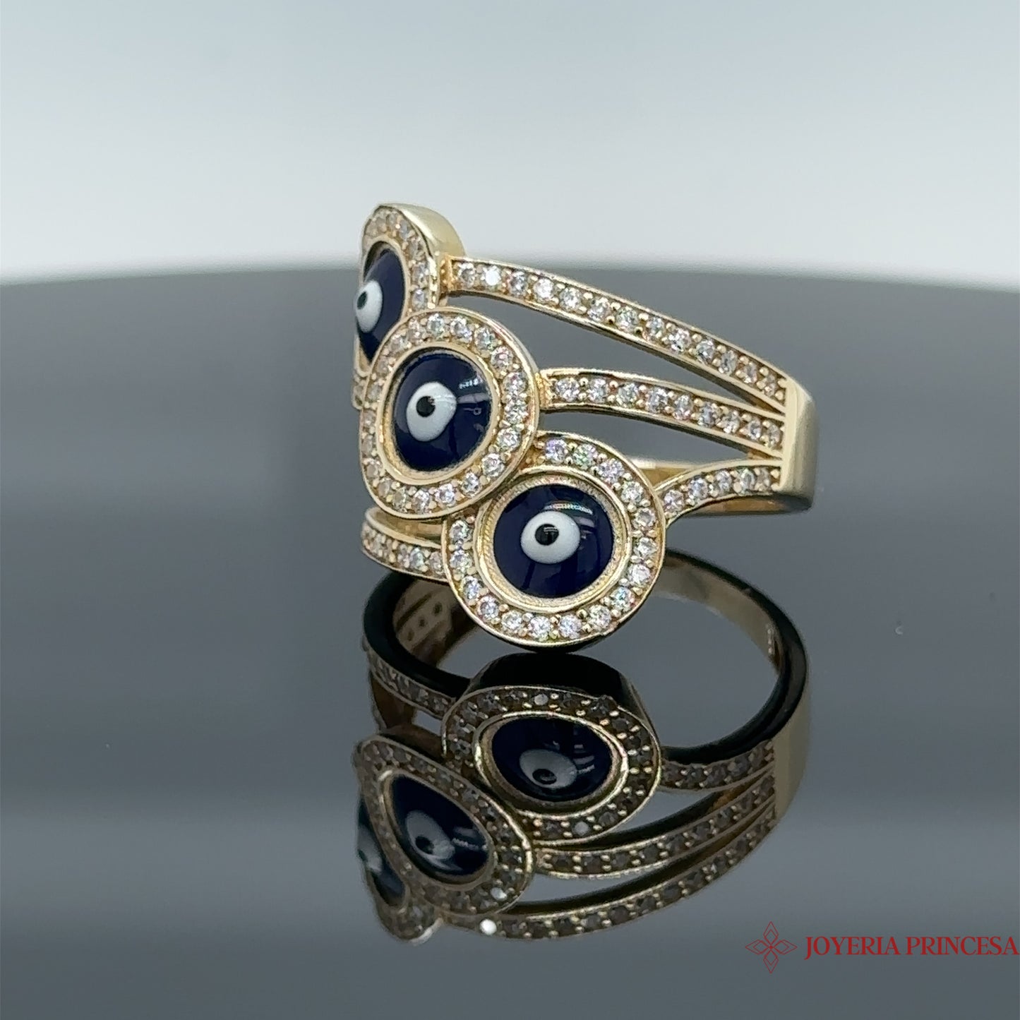 14K Triple Evil Eye Ring