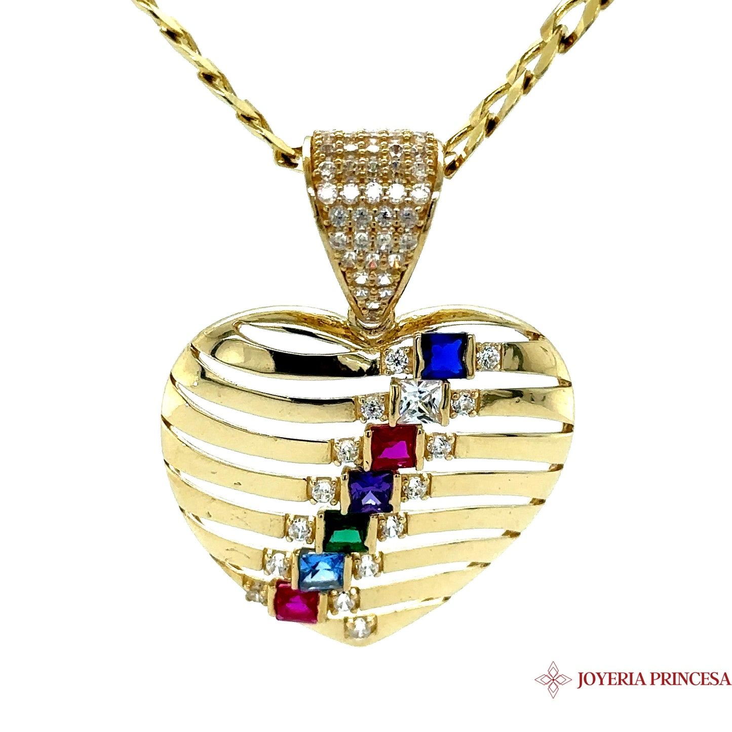 10K Heart Pendant with Squared Zirconias