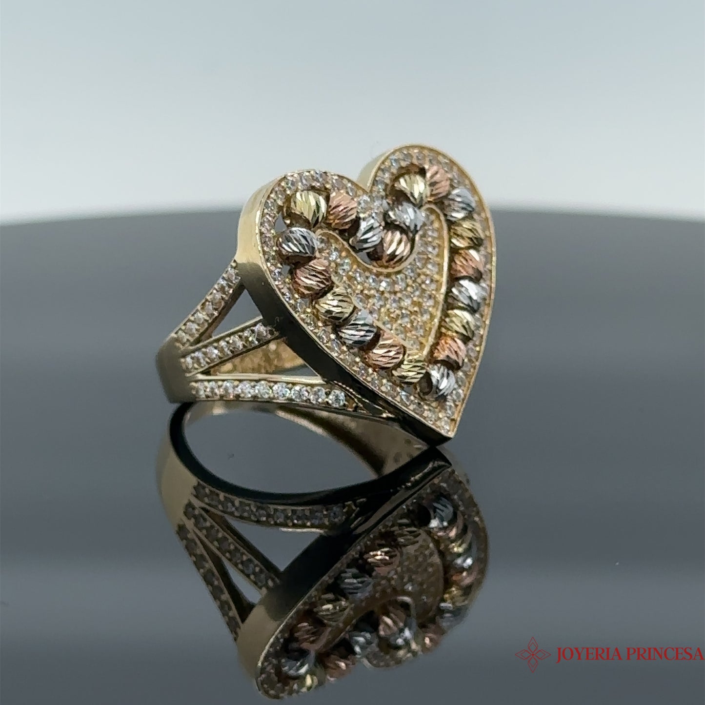 14K Tri Color Heart Ring