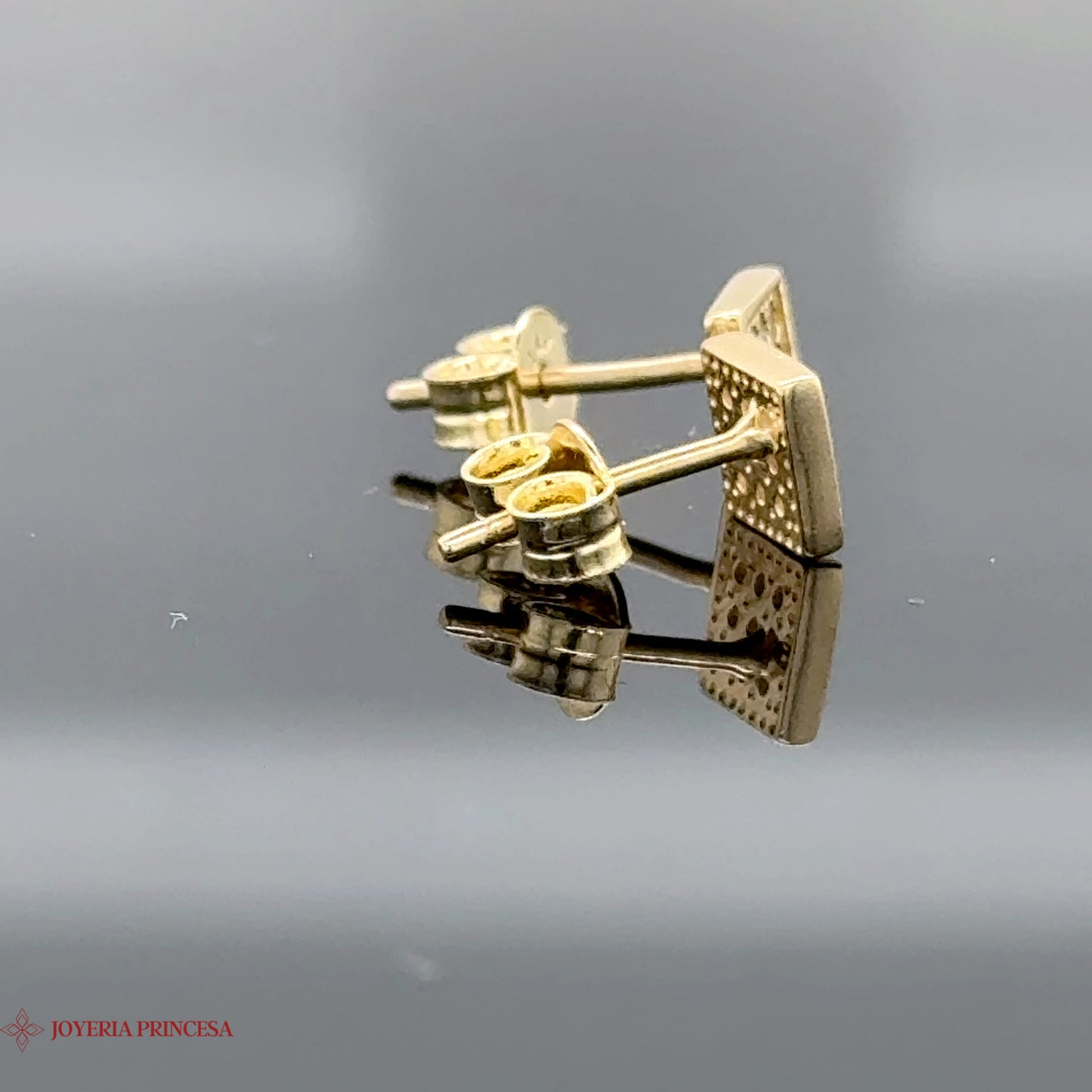 Contrasting Elegance 14K Gold Square Stud Earrings