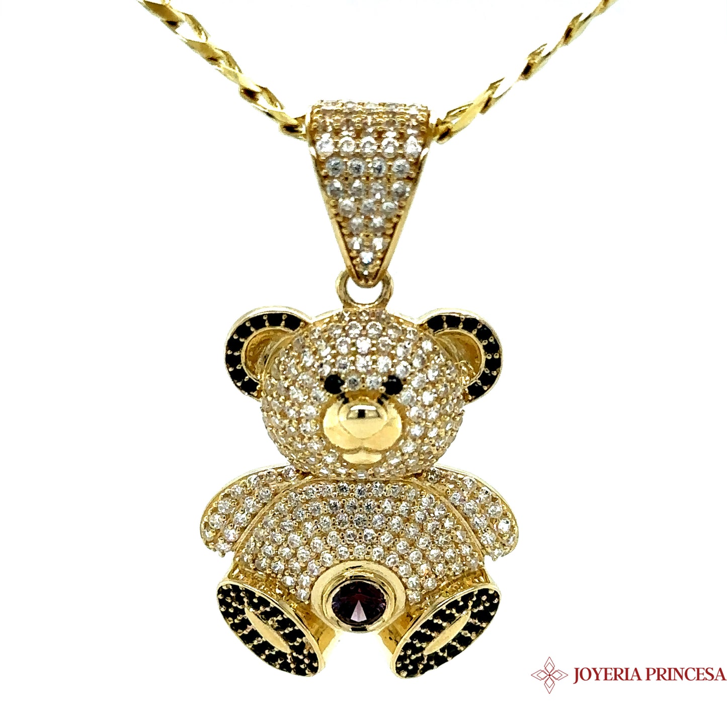 10K Teddy Bear Pendant Covered in Zirconias