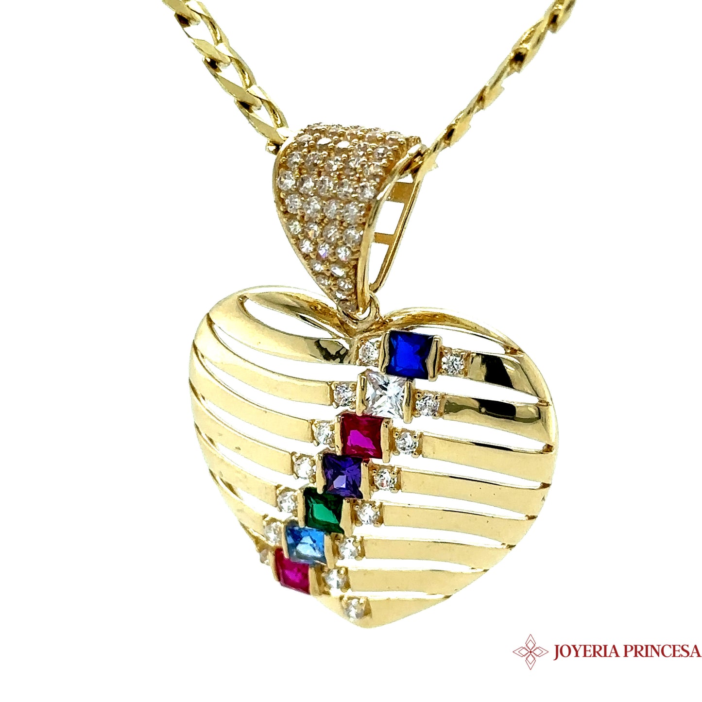 10K Heart Pendant with Squared Zirconias