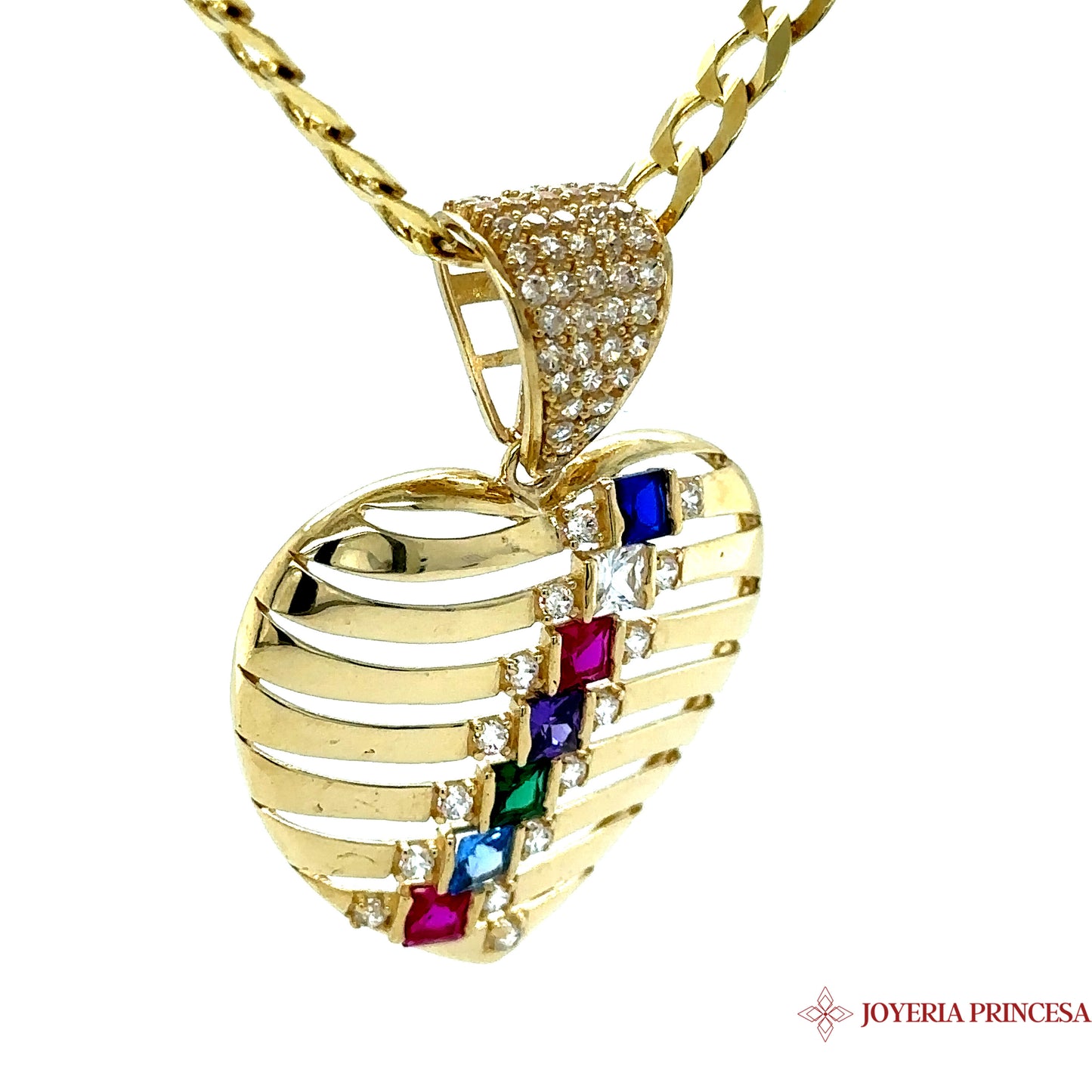 10K Heart Pendant with Squared Zirconias