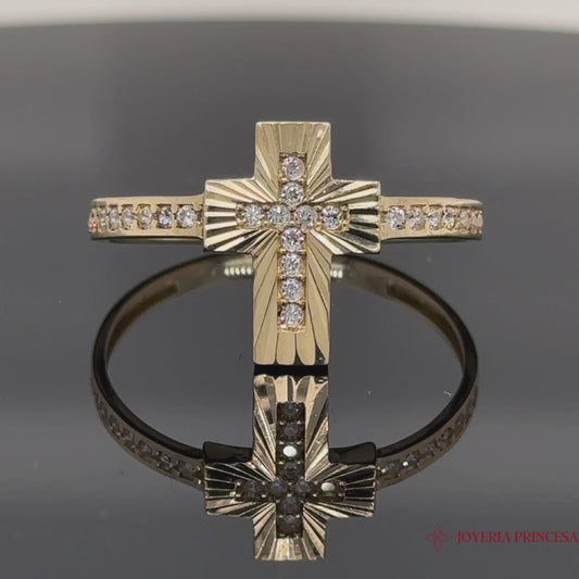 14K Diamond-Cut Cross Ring