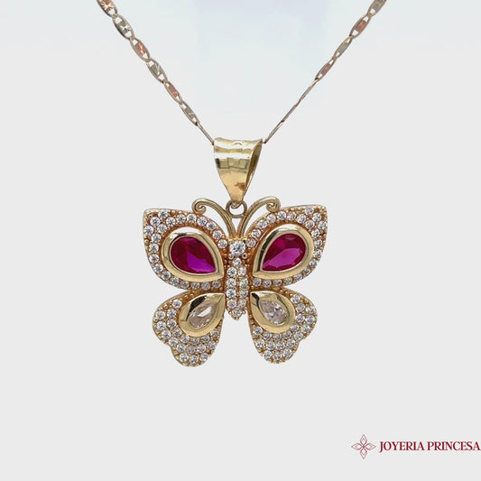 14K Pink Butterfly Pendant + Necklace