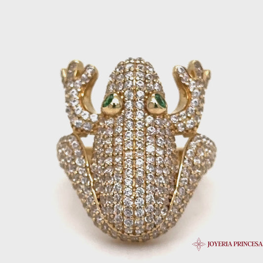 14K Green-Eyed Frog Ring