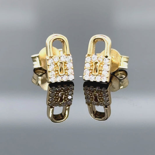 Lock & Sparkle 14K Gold Stud Earrings