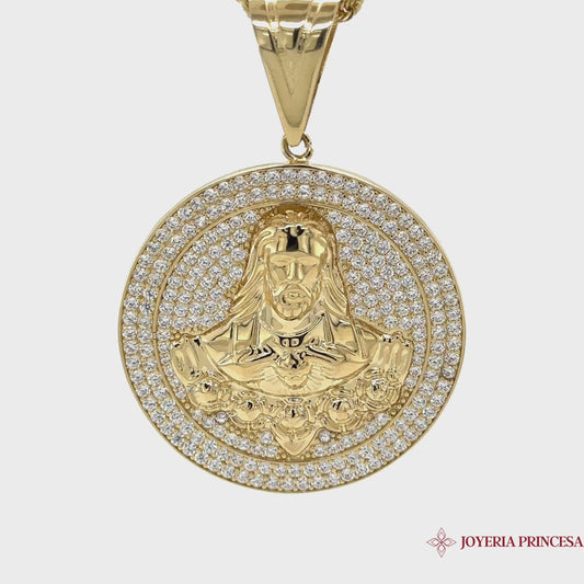 14K Jesus Christ Pendant Covered in Zirconias