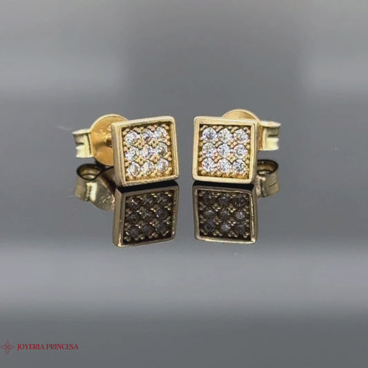 Contrasting Elegance 14K Gold Square Stud Earrings