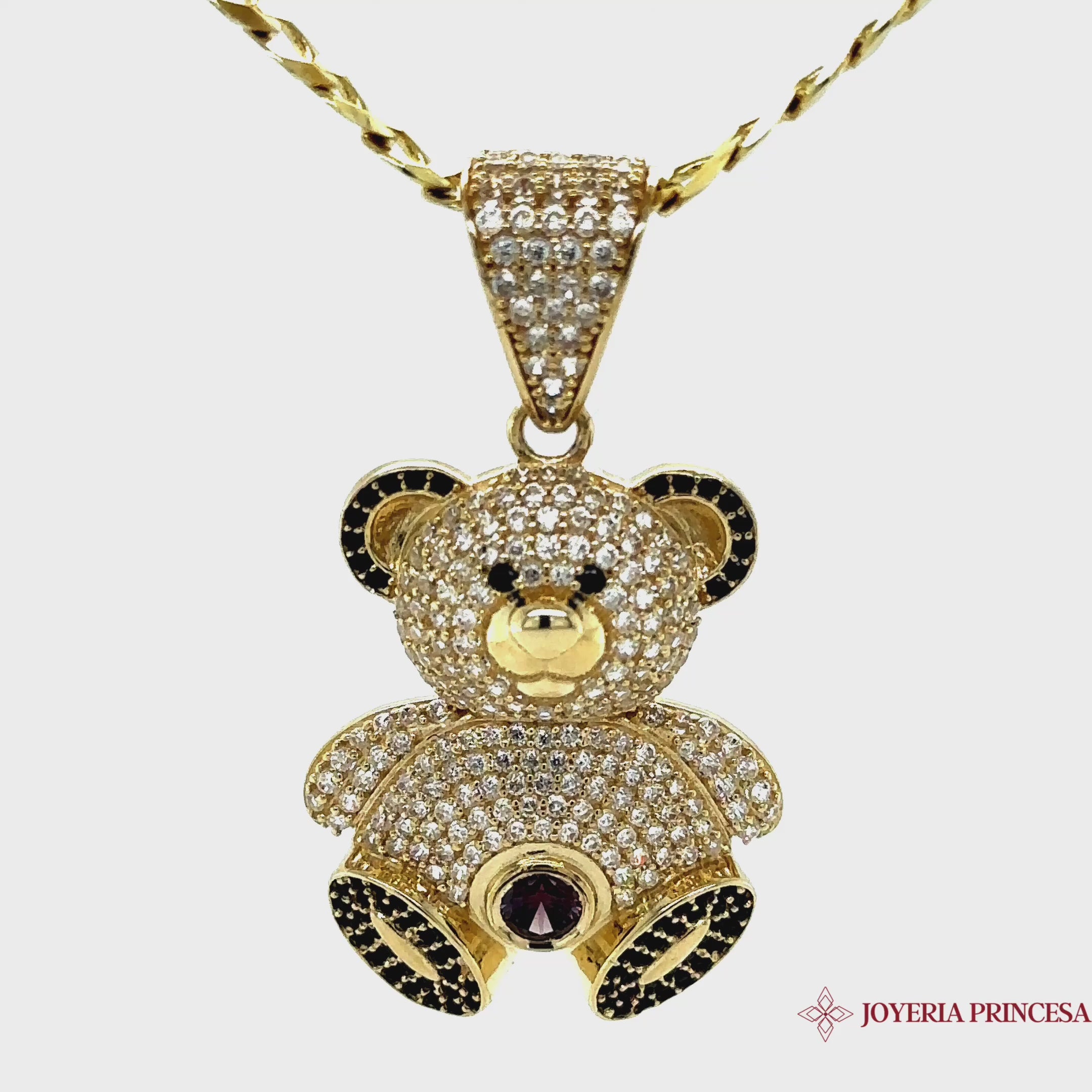 10K Teddy Bear Pendant Covered in Zirconias – JoyeriaPrincesa