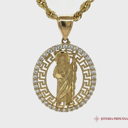 14K Gold San Judas Pendant Surrounded by Zirconias