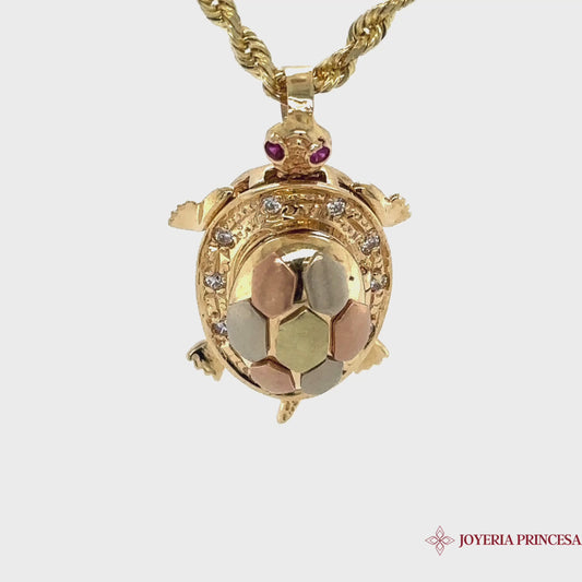 14K Gold Tri Color Turtle Pendant