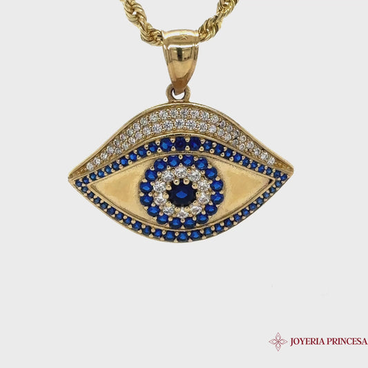 14K Evil Eye Pendant with Blue Zirconias