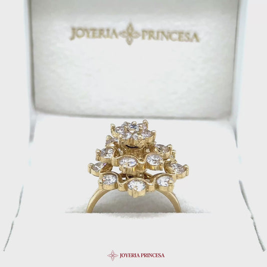 14K Gold Floral Motif Stud Earrings with Simulated Stones