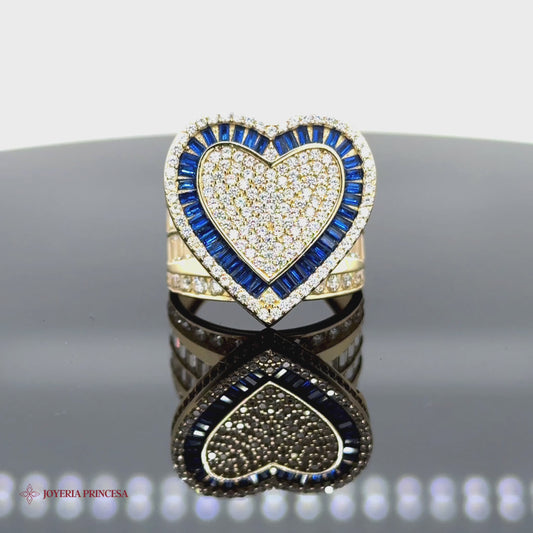 14K Blue Heart Baguette Ring